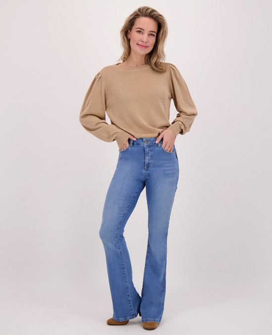 Je m'appelle Dames Broek Flared Met stretch - Blauw - Maat XL