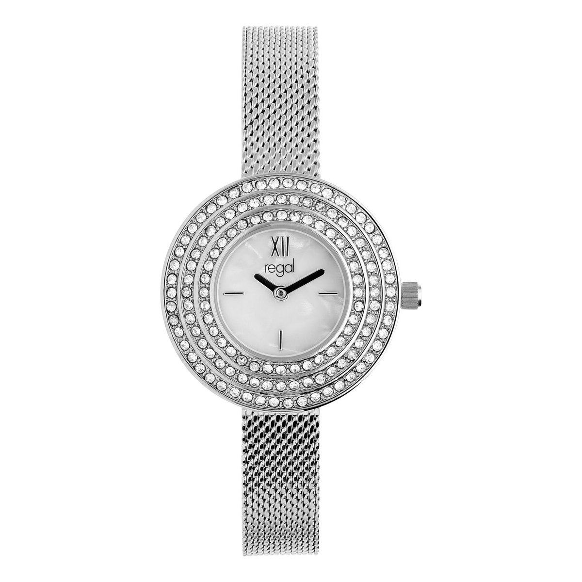 Lucardi Dames Regal dames horloge zilver, drie rijen zirkonia - Horloge - Alloy - Zilverkleurig - 29.10 mm