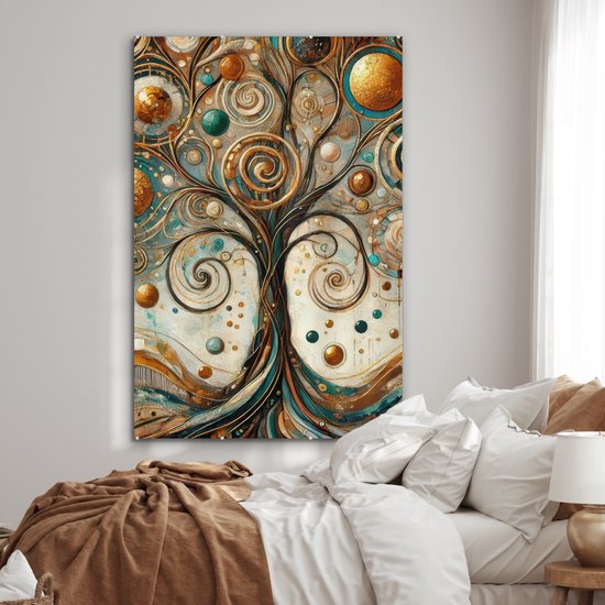 MuchoWow® Glasschilderij 120x180 cm - Schilderij acrylglas - Levensboom - Boom - Abstract - Modern - Foto op glas - Muurdecoratie woonkamer - Wanddecoratie slaapkamer - Schilderijen