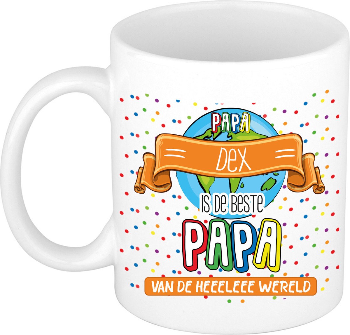 Bellatio Decorations Naam mok papa Dex - wit - de beste - keramiek - 300 ml - Vaderdag - cadeau