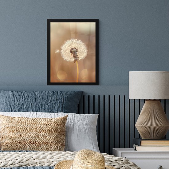 Poster in lijst - Fotolijst 30x40 cm - Posters - Paardenbloem - Beige - Natuur - Bloem - Posterlijst zwart - Decoratie - Wanddecoratie woonkamer - Muurdecoratie slaapkamer