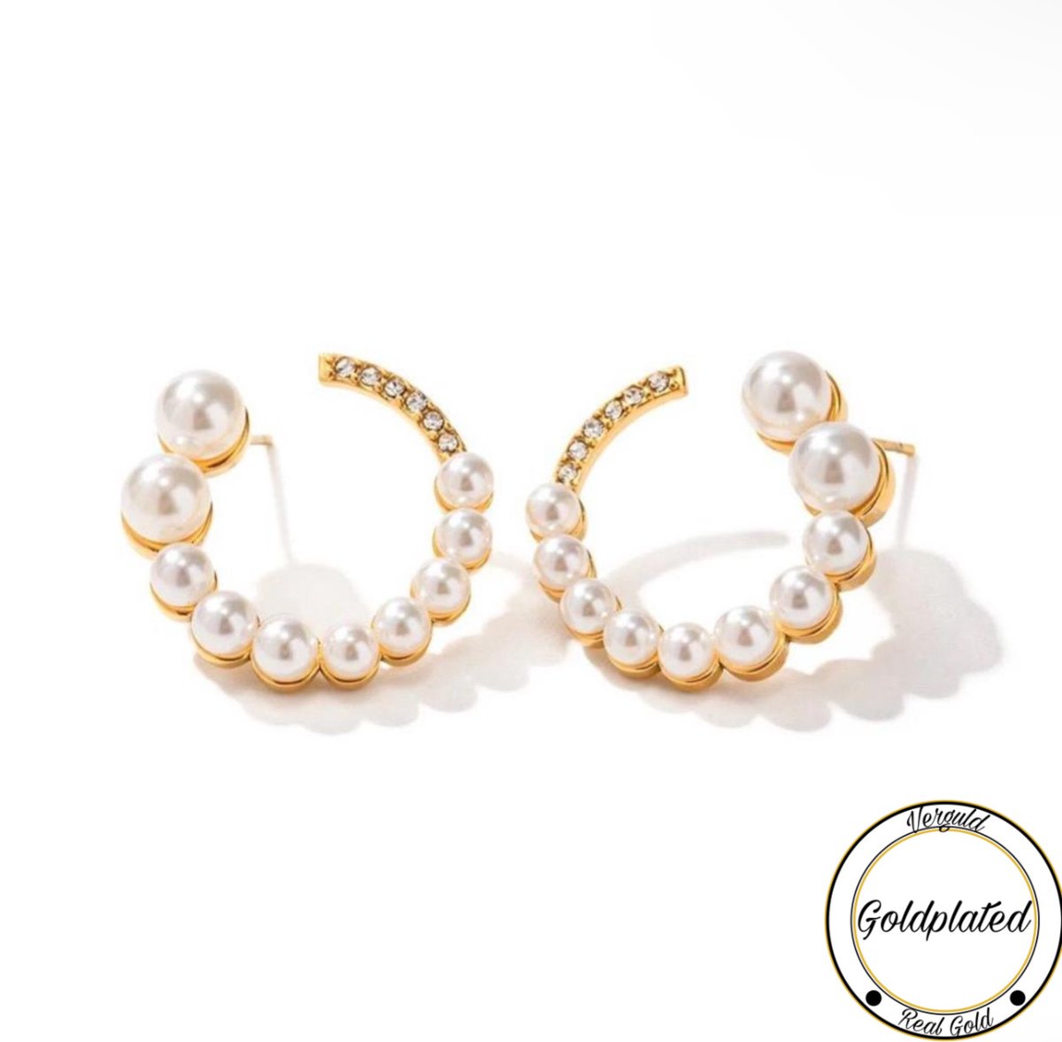 Soraro Bubble Zirkonia Earrings | Goudkleurig | Goldplated | Parel | Zirkonia | Dames Oorbellen | Elegante Oorbellen | Cadeau Voor Haar | Verjaardag Cadeau |