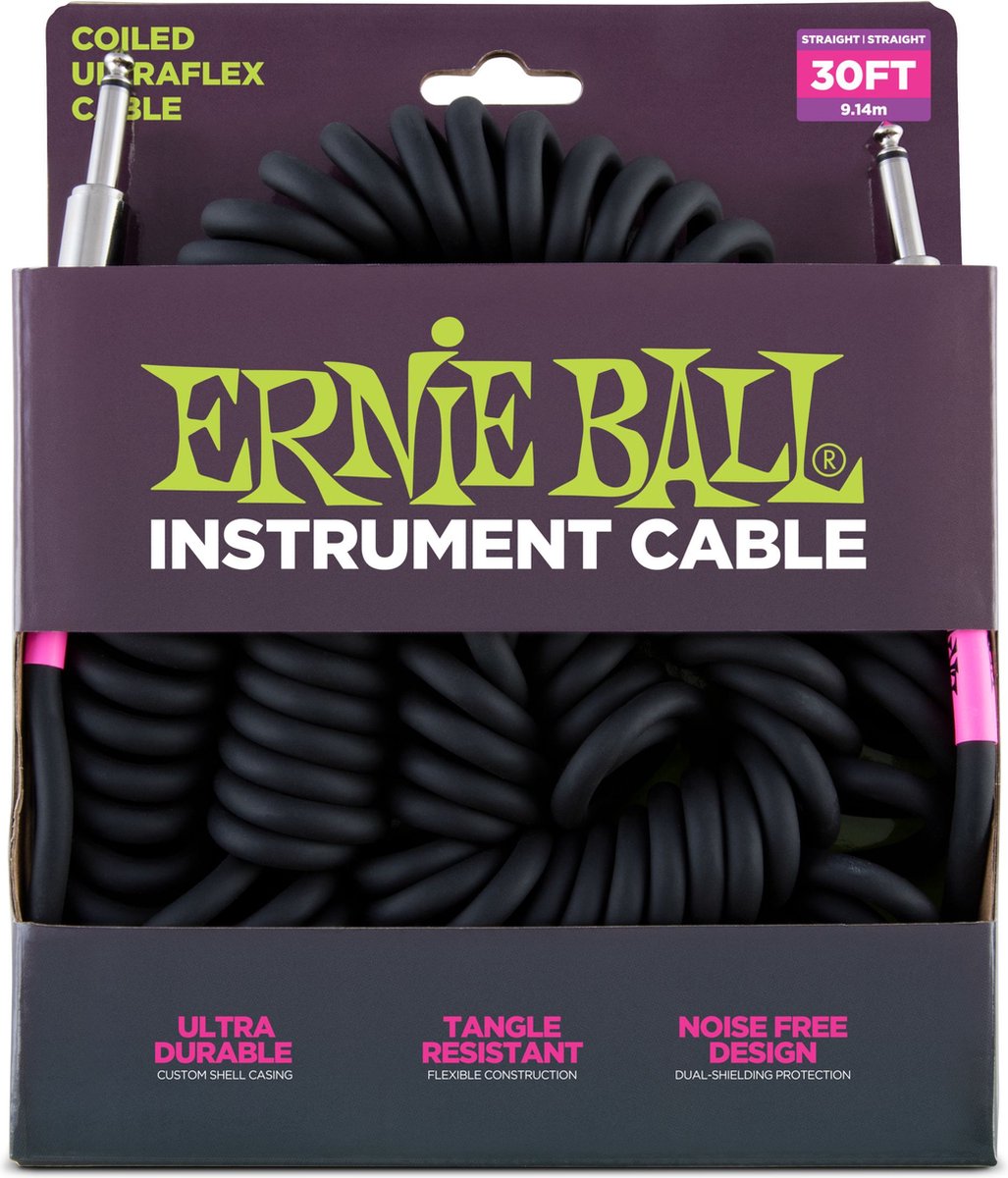 Ernie Ball 6044 gekrulde instrumentkabel 9 m zwart