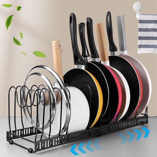 Pannendekselhouder, organizer voor, organizer voor bakgerei, verstelbare houder voor pannendeksels en potten