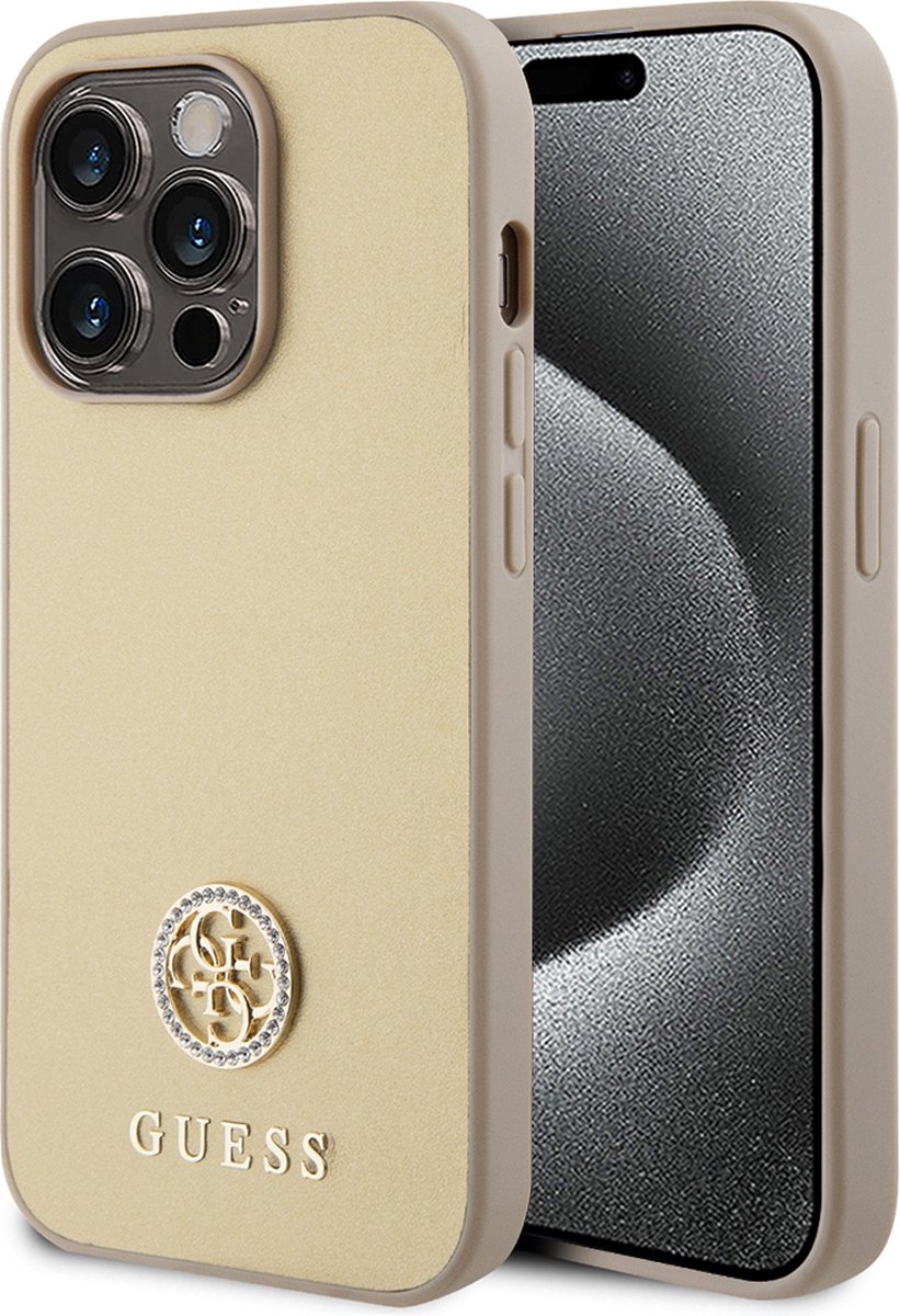 Guess 4G Strass Metal Logo Back Case - Geschikt voor Apple iPhone 15 Pro Max (6.7") - Goud