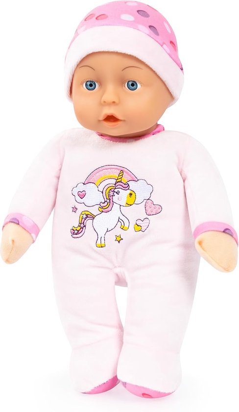 Bayer Design 93826AF Interactieve babypop, pratend, zacht lichaam, slaapogen, fopspeen, fles, 38 cm