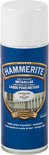 Hammerite Metaallak Hoogglans Wit spuitbus met witte dop, blauw label en afbeelding van een hek.