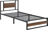 Metalen bed Villach bedframe 90x200 cm zwart en walnootkleurig