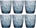 Ensemble de six verres à eau bleus Bormioli Rocco Diamond au motif facetté.