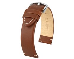 HIRSCH Ranger Horlogebandje - Kalfsleer, 20 mm Breedte bevestiging, goudbruin - glanzend zilver Sluit, past op Garmin, Samsung Galaxy Watch, Polar Ignite, Huawei Watch