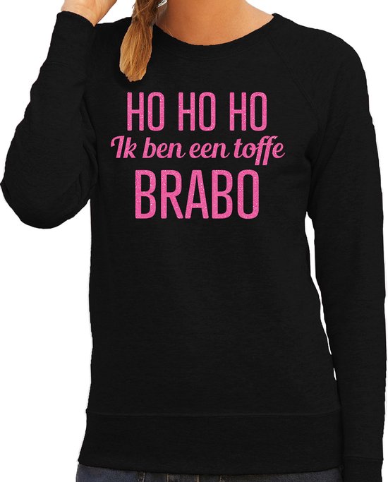 Bellatio Decorations Foute kersttrui/sweater voor dames - HoHoHo toffe Brabo - zwart - glitter roze S