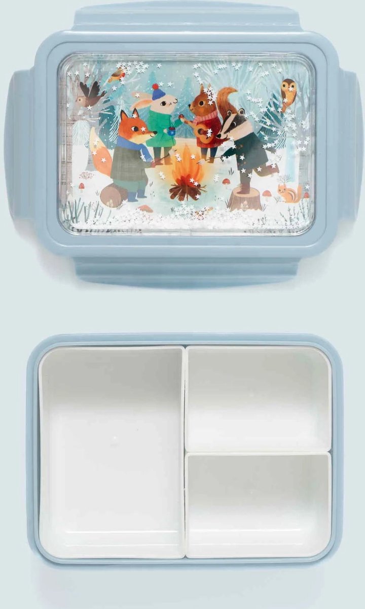 BEAU by Bo Petit Monkey Back to School set - Bentobox + Drinkfles Bonfire Animals - Blauw