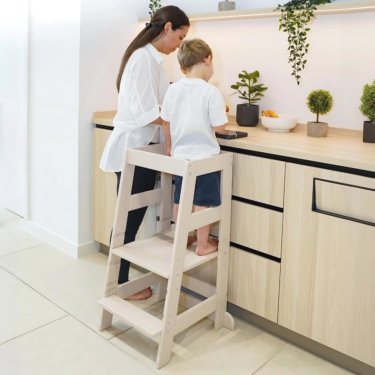 Montessori Leertoren voor Kinderen | Hoogte Verstelbare Stahulp | Veilige Keukenkruk voor Actieve Deelname | 1 Jaar tot 70 Kilo