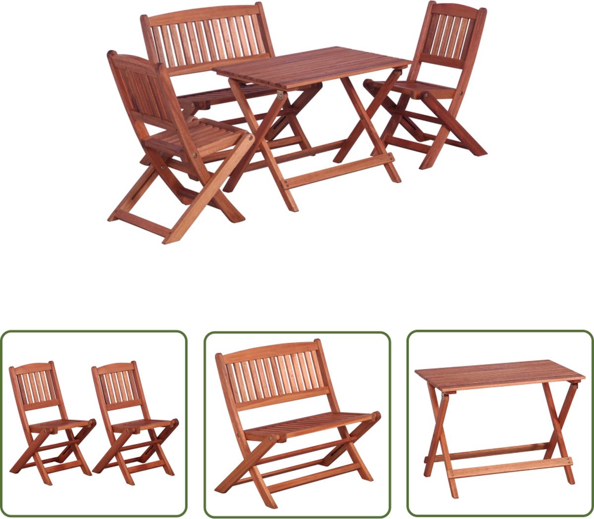 The Living Store 4-delige Tuinset voor kinderen massief eucalyptushout - Kinderkamer Meubels - Houten Eetset - Kinderstoel - Kinderbank - Outdoor Furniture