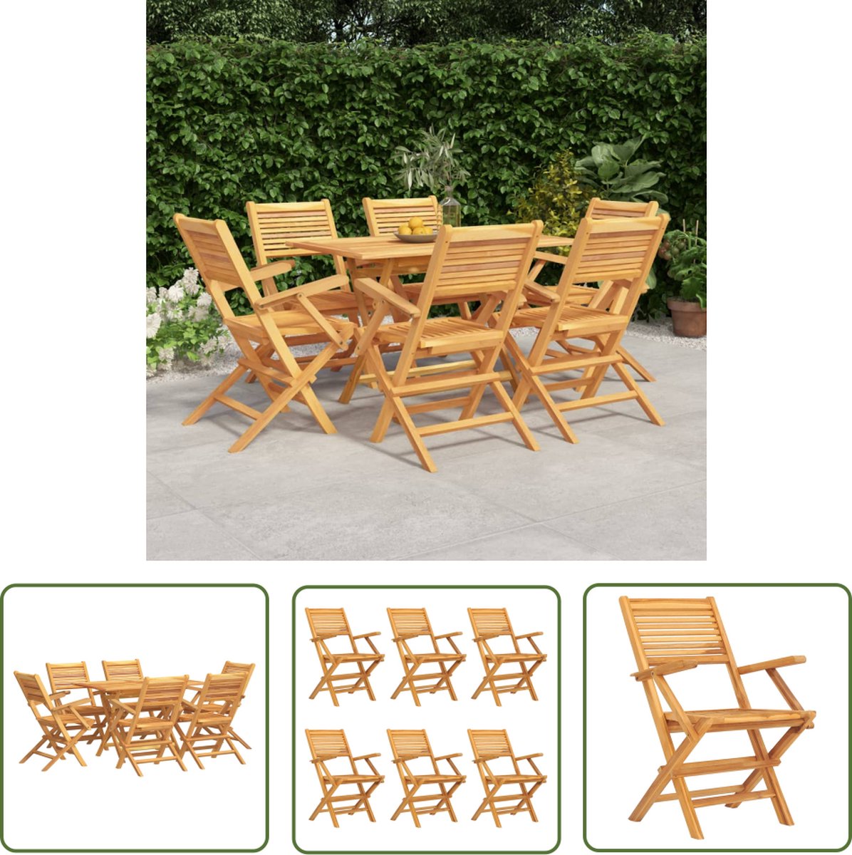 The Living Store 7-delige Tuinset massief teakhout - Tuinbank - Teak Bank - Tuinset - Eettafel - Outdoor Furniture