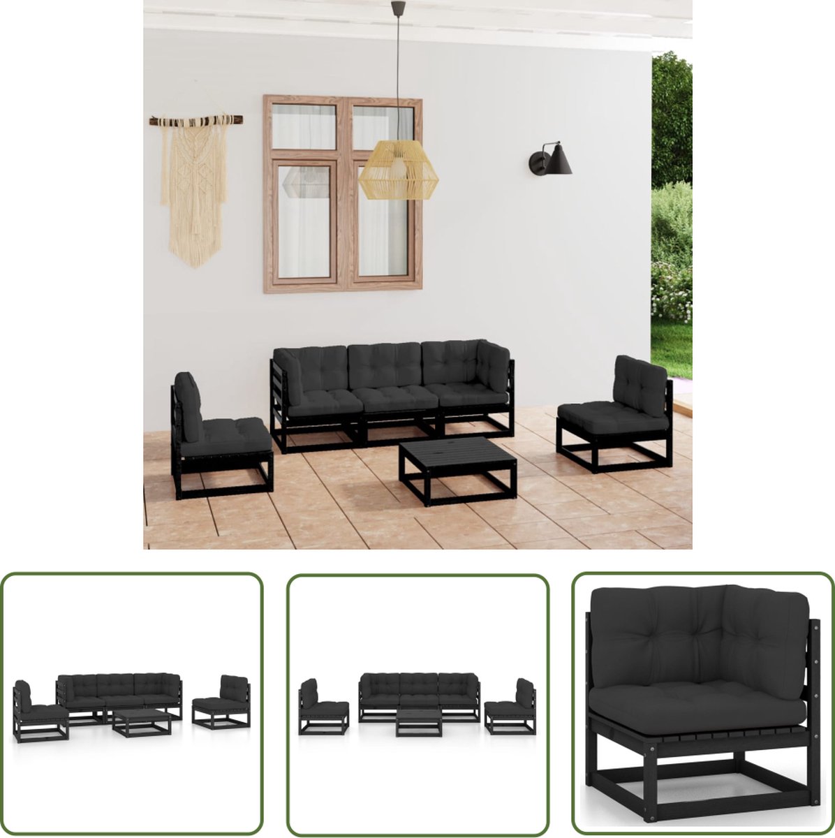 The Living Store 6-delige Loungeset met kussens massief grenenhout - Loungeset - Tuinset - Houten Lounge - Balkon Meubel - Tuinstoel