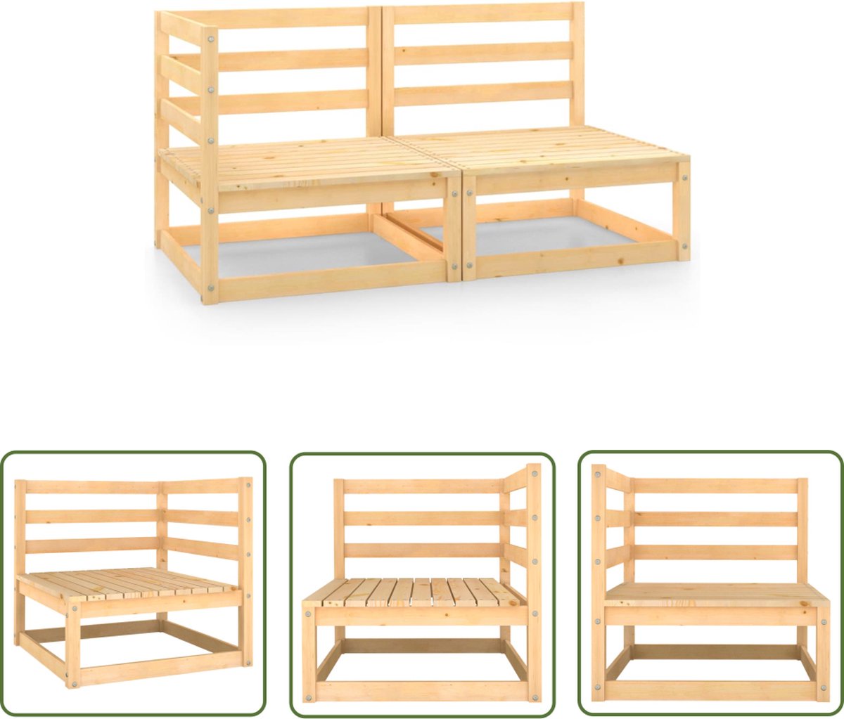 The Living Store 2-delige Loungeset massief grenenhout - Loungestoel - Lounge Set - Tuinset - Houten Loungestoel - Buitendiner