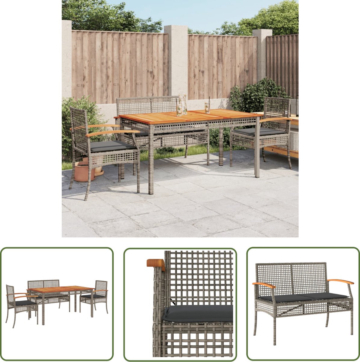 The Living Store 5-delige Tuinset met kussens poly rattan grijs - Tuinmeubels - PE-rattan - Buitendining - Lounge Set - Patio Furniture The Living Store 5-delige Tuinset met kussens poly rattan grijs - Tuinmeubels - PE-rattan - Buitendining - Lounge Set - Patio Furniture - Image 1