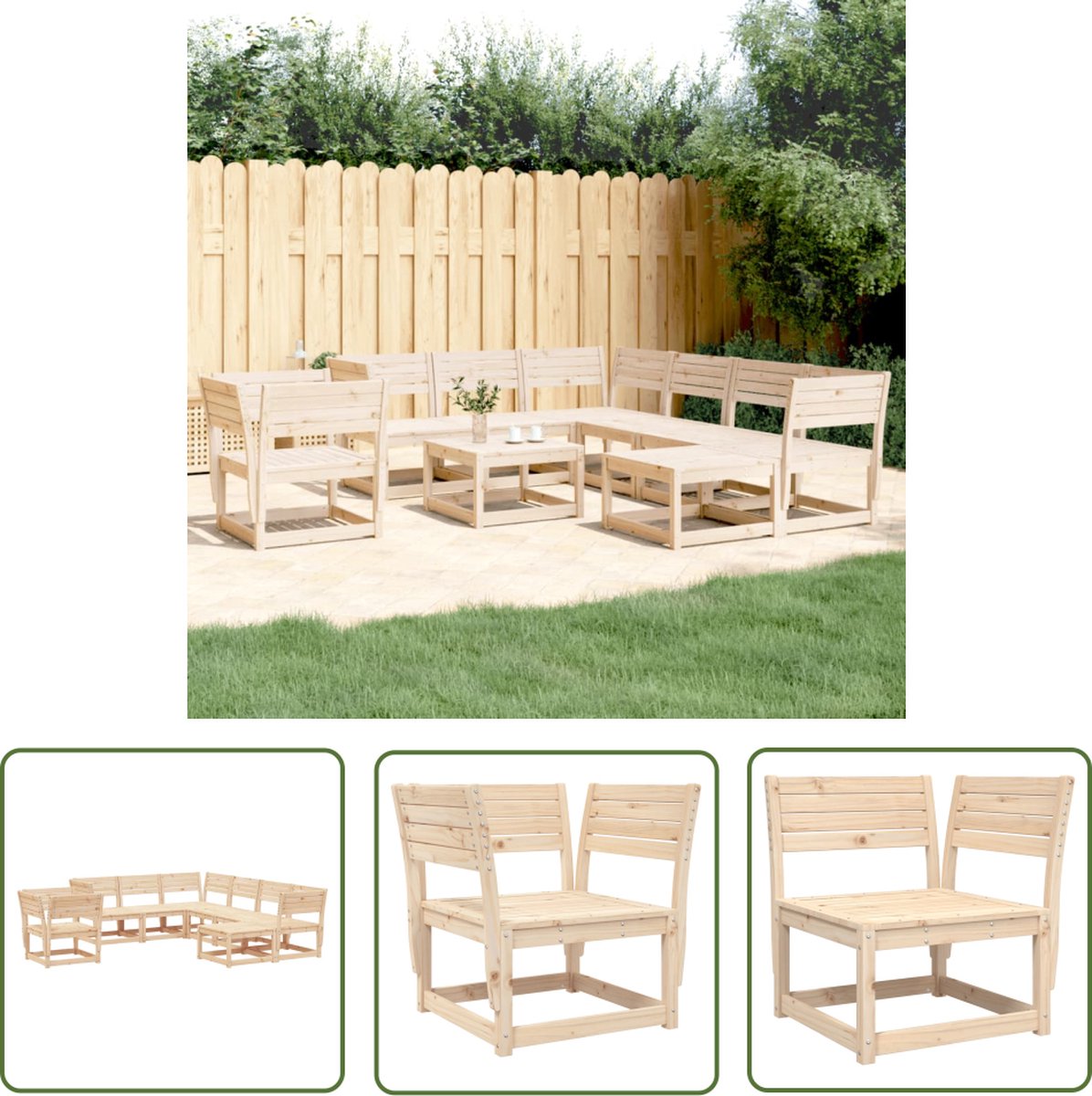 Massief grenenhouten loungeset met hoeklounge en loungebank - The Living Store.