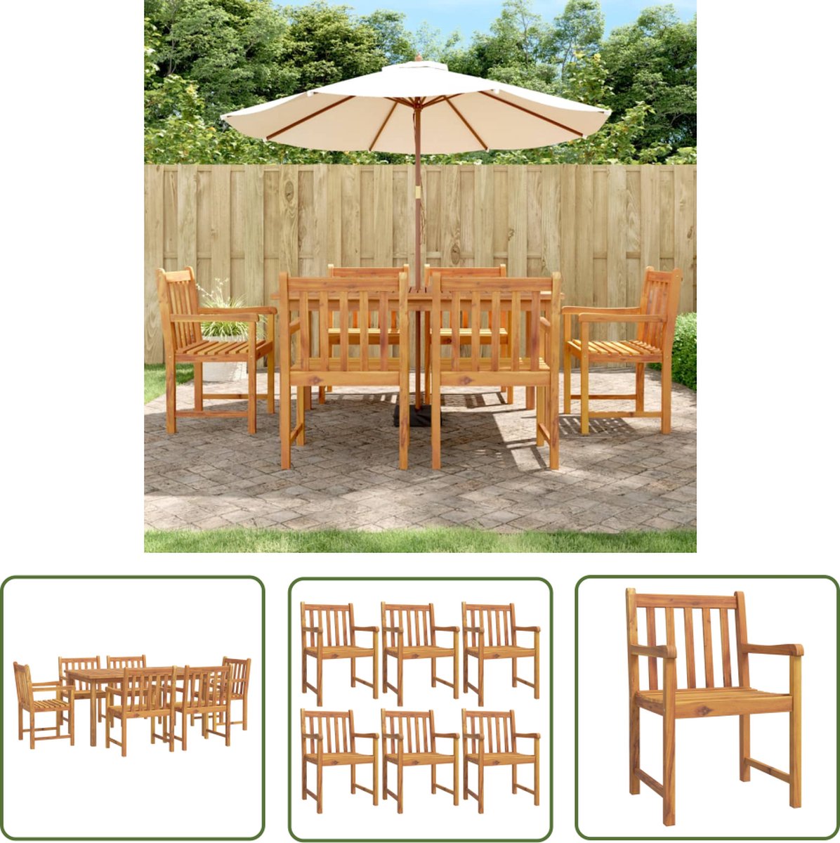 Massieve acaciahouten tuinset met eethoek voor buiten, The Living Store.