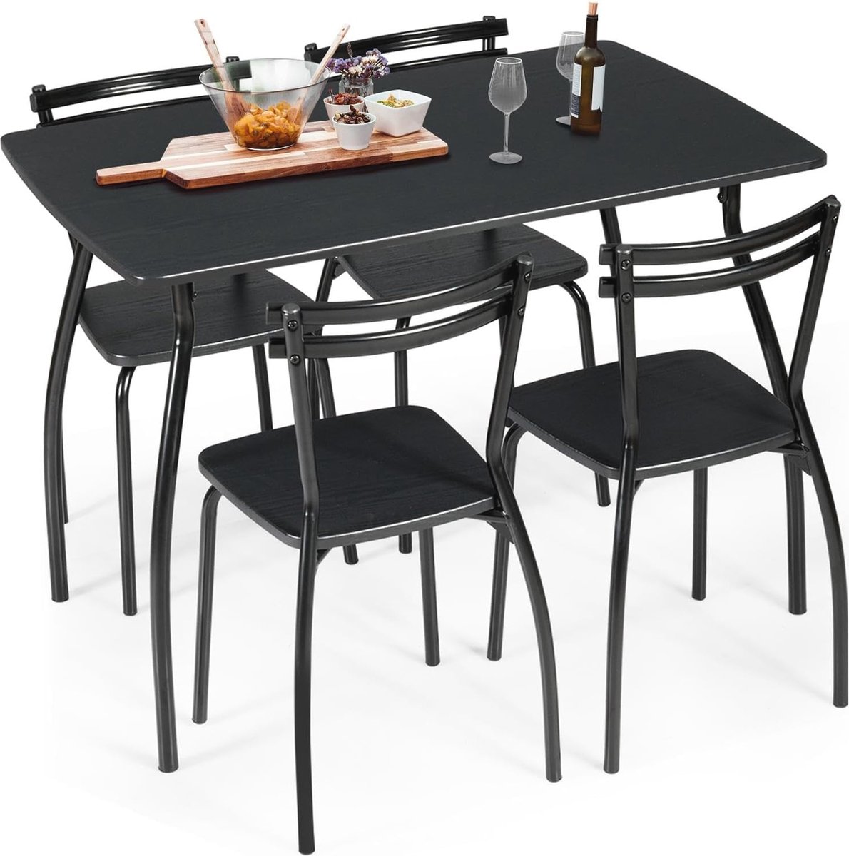 Eettafel met 4 Stoelen Set - Modern Design voor Woonkamer en Keuken - Ergonomische Rugleun