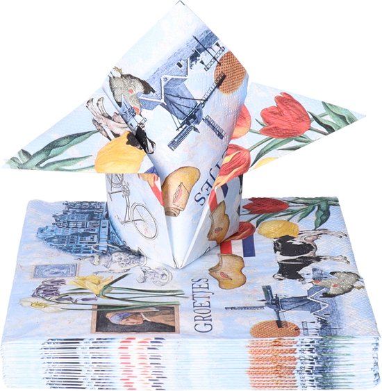 Ambiente Tafel diner servetten - Nederland/Holland thema - 20x stuks - 33 x 33 cm - Souveniers - Landen