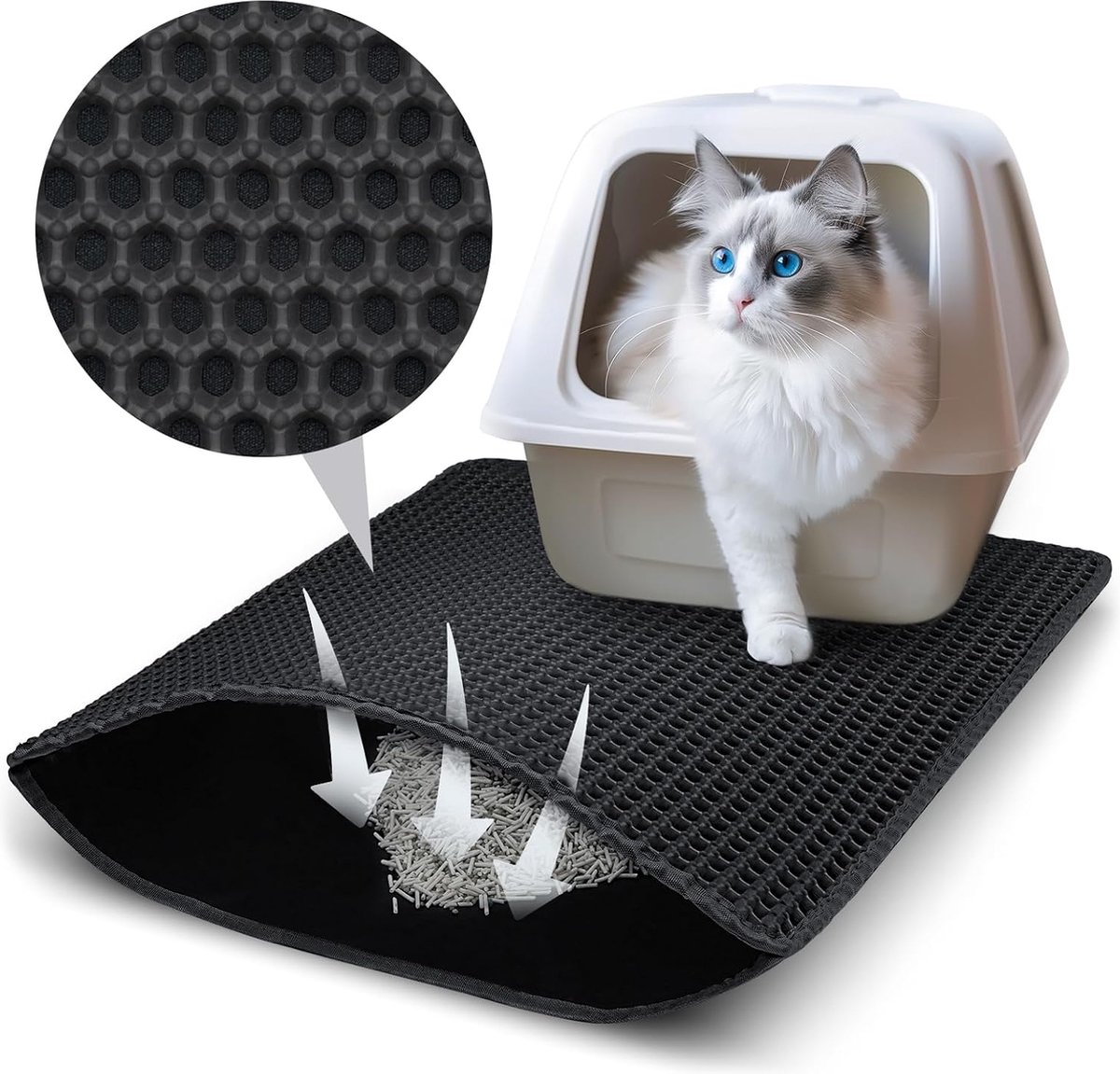 Bol.com Goodivery ® Dubbel Laagse Kattenbakmat met Honingraatstructuur voor Optimale Hygiene en Gemakkelijk Schoonmaken aanbieding