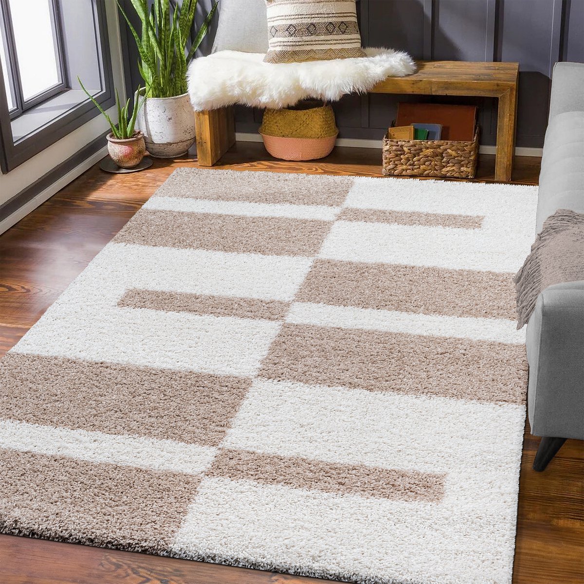 Milano Gala Hoogpolig Vloerkleed Beige/Crème- 120x170 CM