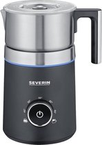 Zwarte Severin melkopschuimer met RVS kan en blauwe ring.