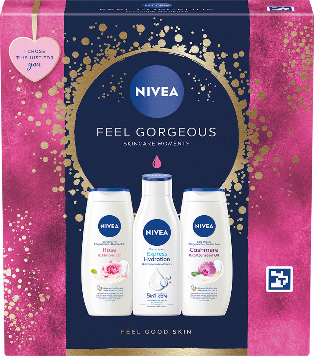 Goedkoopste NIVEA Feel Gorgeous - Geschenkset - Inhoud 2x Douchegel 250ml 1x Body Lotion 250ml - Cadeauset - 3 stuks