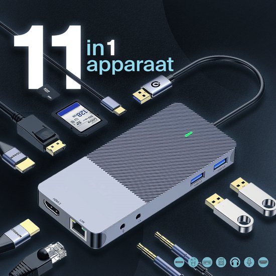M-Teck Portable USB-C Docking Station - 3x 4K schermen - HDMI