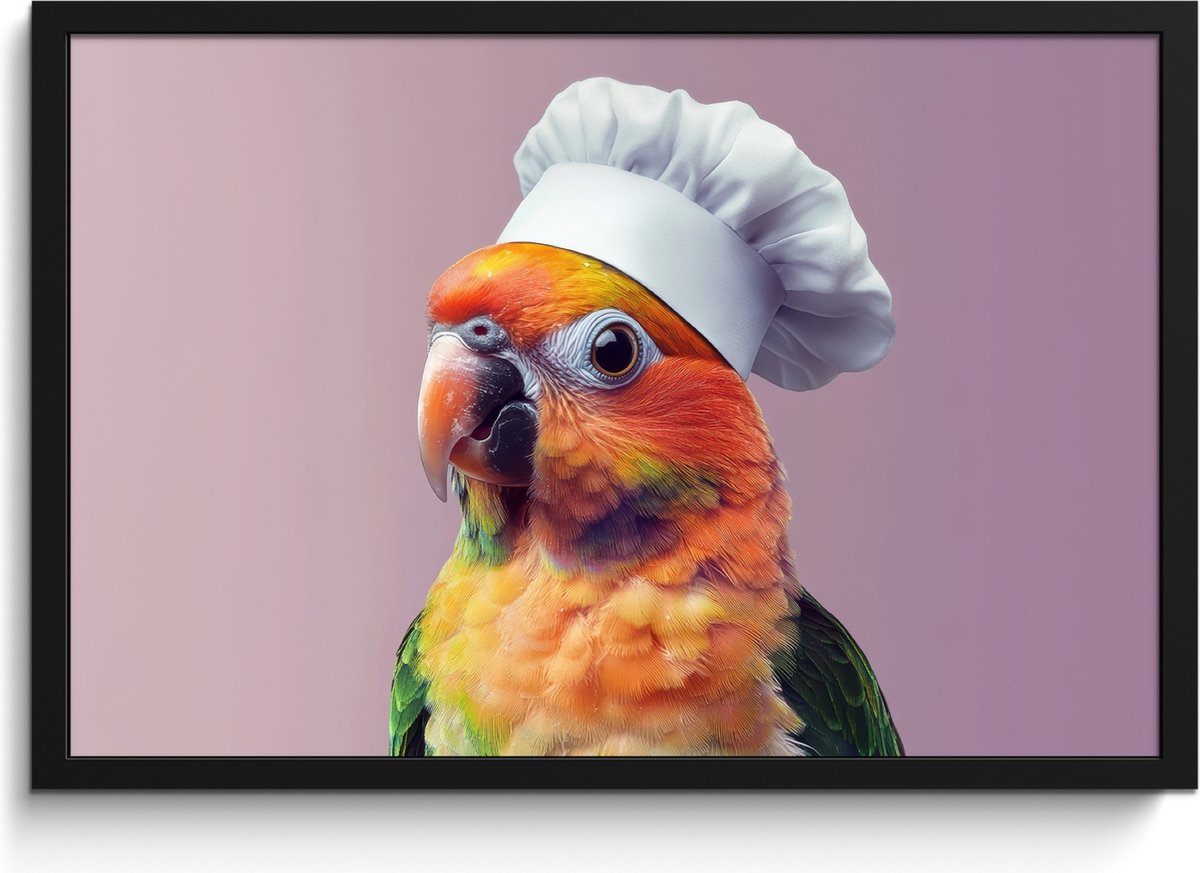 FrameYourWall Fotolijst inclusief poster - Posterlijst 60x40 cm - Posters - Papegaai - Koksmuts - Nieuwsgierig - Vogel - Foto in lijst - Keuken decoratie muur - Wanddecoratie accessoires - Muurdecoratie - Schilderijen Koksmuts - Parkiet