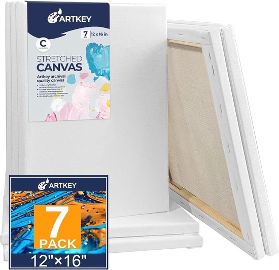Artkey Uitgerekt Canvas Voor Het Schilderen Van 30x40cm 7-pack, 300 GSM Triple Primed Zuurvrij 100 Katoen Ingelijst Canvas Grote Blanco Kunstdoeken Voor Acryl Gieten Olie Aquarel Schilderij