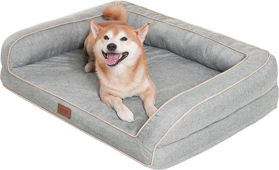 Favodormir Orthopedisch hondenbed, hondenkussen met afneembare wasbare kunstlederen hoes, comfortabel en koel binnen en buiten, matras, 104 x 68 x 8 cm, donkergrijs