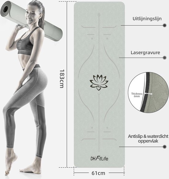 FitLife yogamat van TPE 183 x 61 x 06 cm - gymnastiekmat met antislip - milieuvriendelijke fitnessmat met oriëntatielijnen van FitLife — afbeelding 4