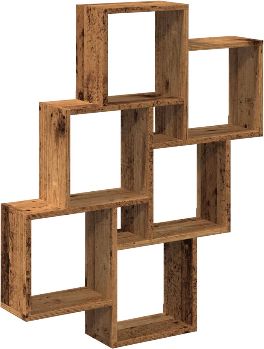 vidaXL Wandschap - kubus - 78x15x93 - cm - bewerkt - hout - oud - houtkleurig oud hout