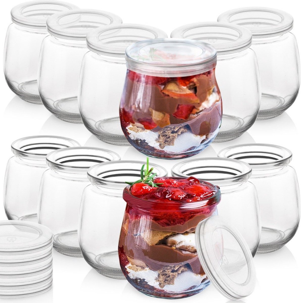 Yoghurtpot en Dessert met Deksel 300 ml 12 stuks - Oats Potje - Dessertpot - Yoghurtbeker - Yoghurt en Muesli Beker - Lunchpot - Saladebeker - Salad