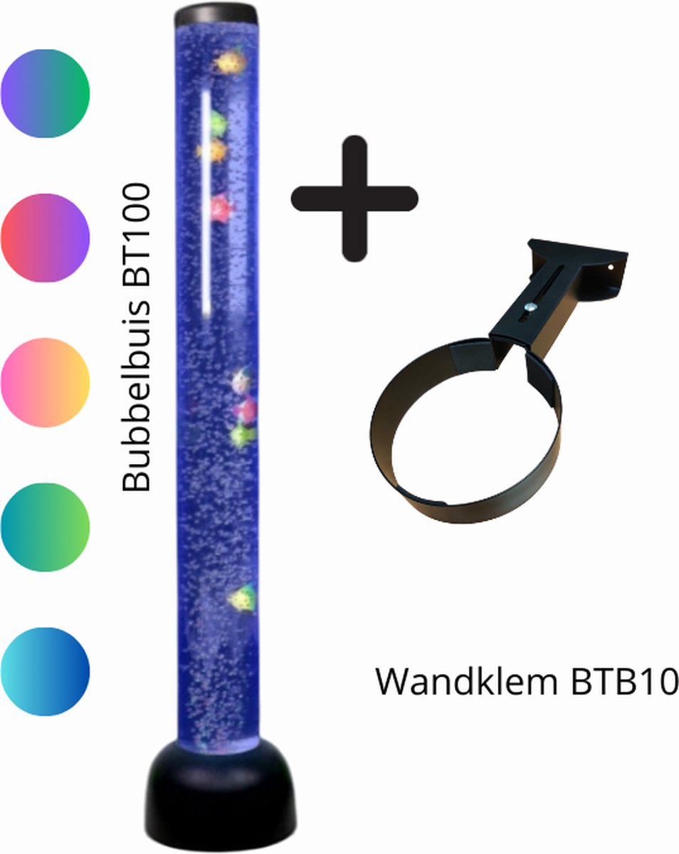 Bubbelbuis 100 cm met Wandklem – Sensorische Snoezellamp met Kleurwissel, Bubbels & Zwemmende Vissen – Rustgevende Visualisatie voor Therapie, Kinderopvang, Klaslokalen & Thuis