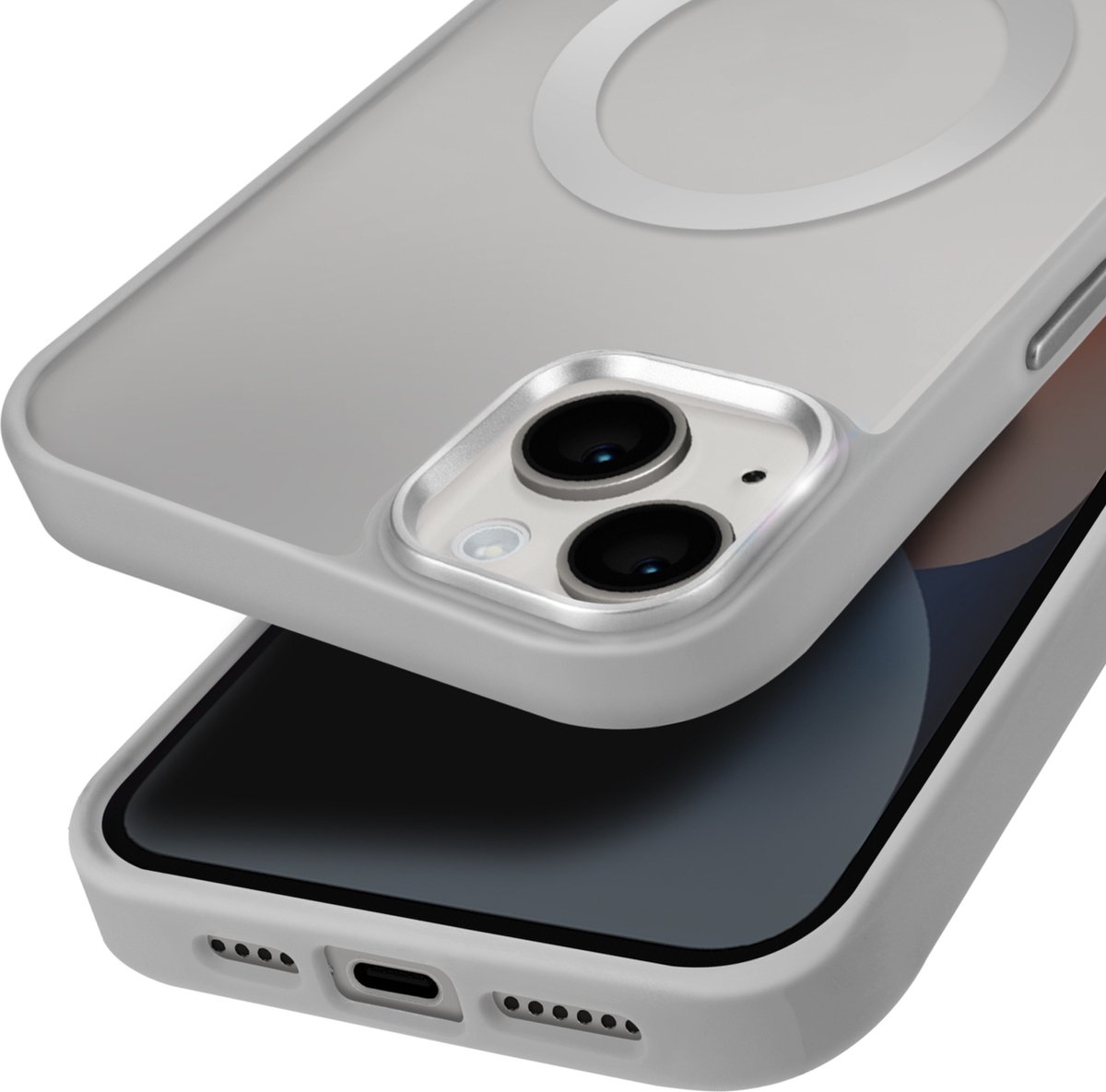 Avizar Hoesje MagSafe Geschikt voor Apple iPhone 14 Dos Mat Givré Omtrek, Grijs