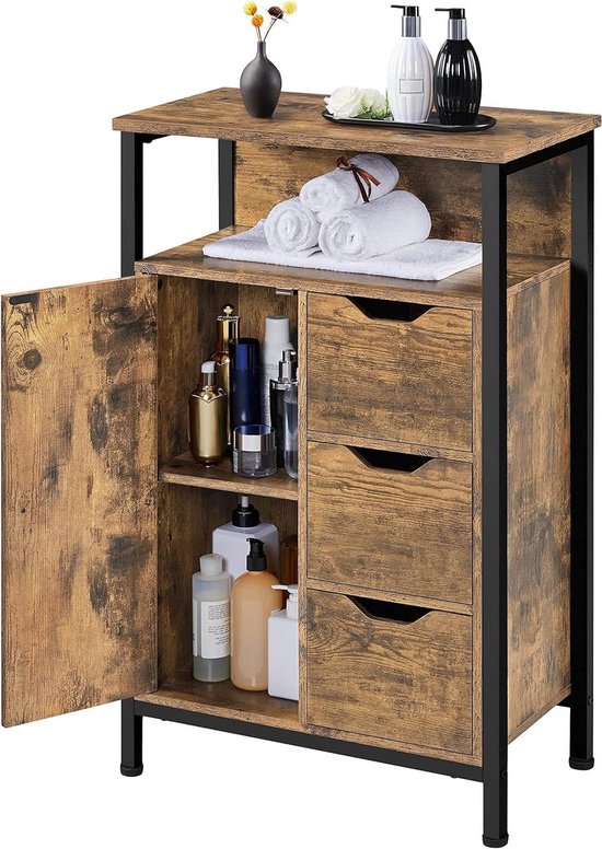 Kast voor onder wastafel Charlisa met 2 deuren en 2 legplanken - walnoot/greige - Modern Germania