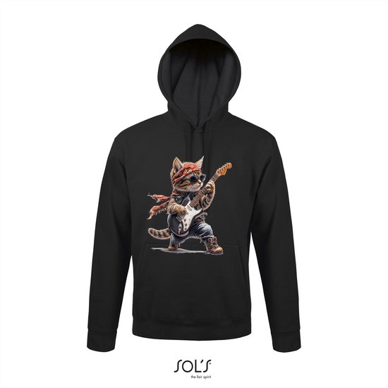 Sweat à capuche 3-173 Kat joue de la guitare nr223 - L, Zwart