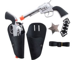 Funny Fashion Speelgoed cowboy holster met pistolen - verkleed accessoire set - 7-delig