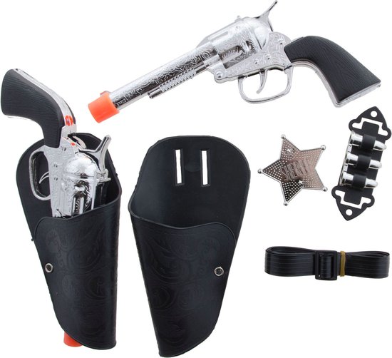 Funny Fashion Speelgoed cowboy holster met pistolen - verkleed accessoire set - 7-delig