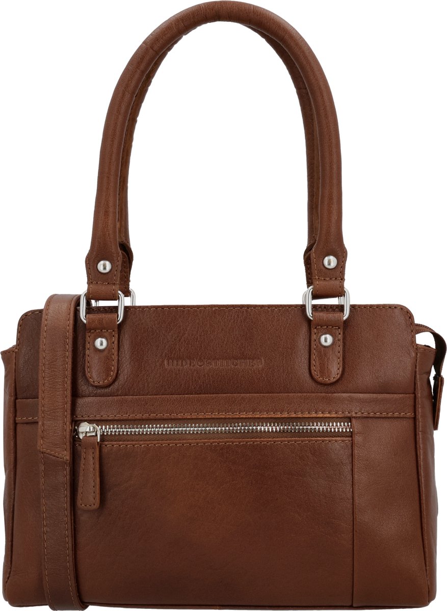 Hide & Stitches Mississippi Handtas Schoudertas - Ritsvakken - Sterk & Duurzaam - Leren Dames Tas - Cognac