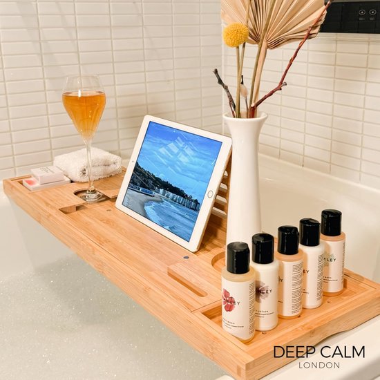 Badplank Badkuip Plank Met IPad Houder En Plaats Voor Een Wijnglas Of Schaaltje Luxe Eikenhout 85 X 20 X 3 Cm