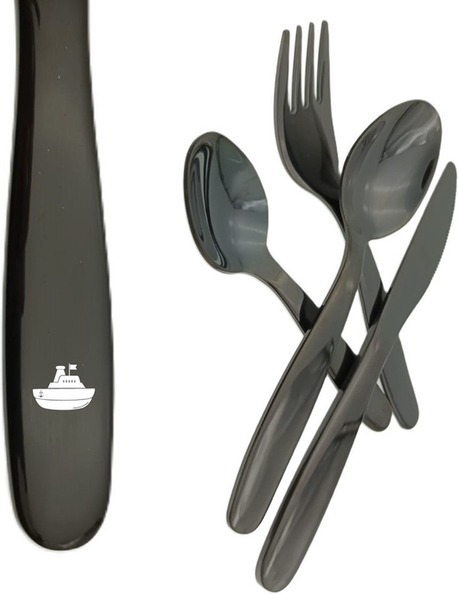 Goedkoopste Kinderbestek Met Gravering - Zwart - Boot