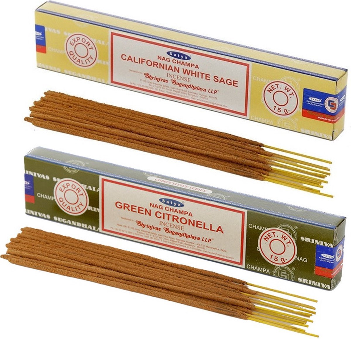 Satya Wierook cadeaus set - 2x geurstokjes - Witte Salie en Citronella geur - Meditatie Lime