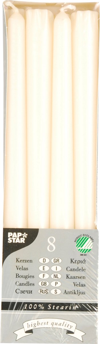 Conpax Candles Dinerkaarsen/kandelaarkaarsen Nordic - 8x stuks - crème wit - 7 branduren - 25 cm