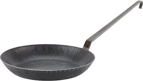 CANDeal Mini gietijzeren koekenpan met houten hittebestendige handgreep, Fajitas pan voor BBQ, Omelet, Tapas en Desserts, rond, zwart (15CM