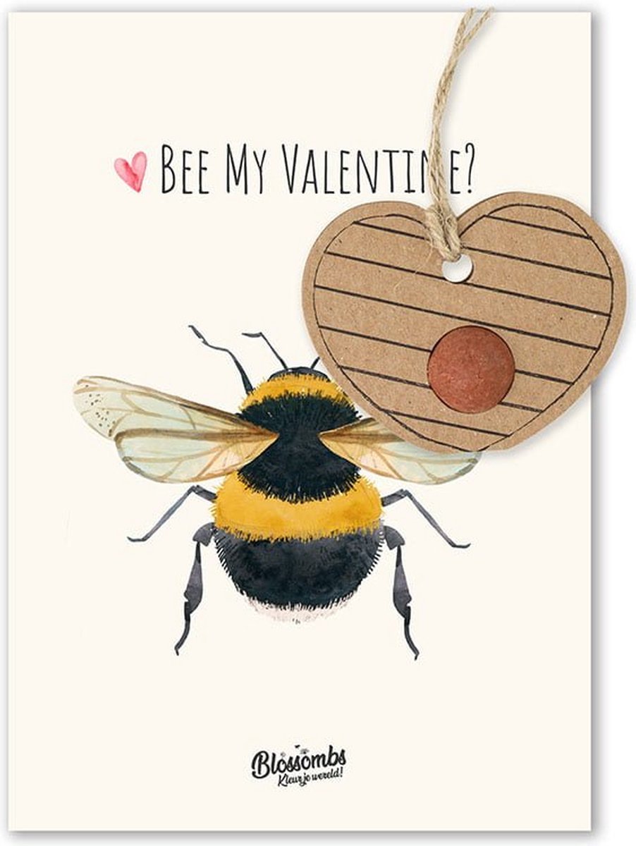 Blossombs Valentijnskaart met Zaadbom - Bee my Valentine - Wenskaart